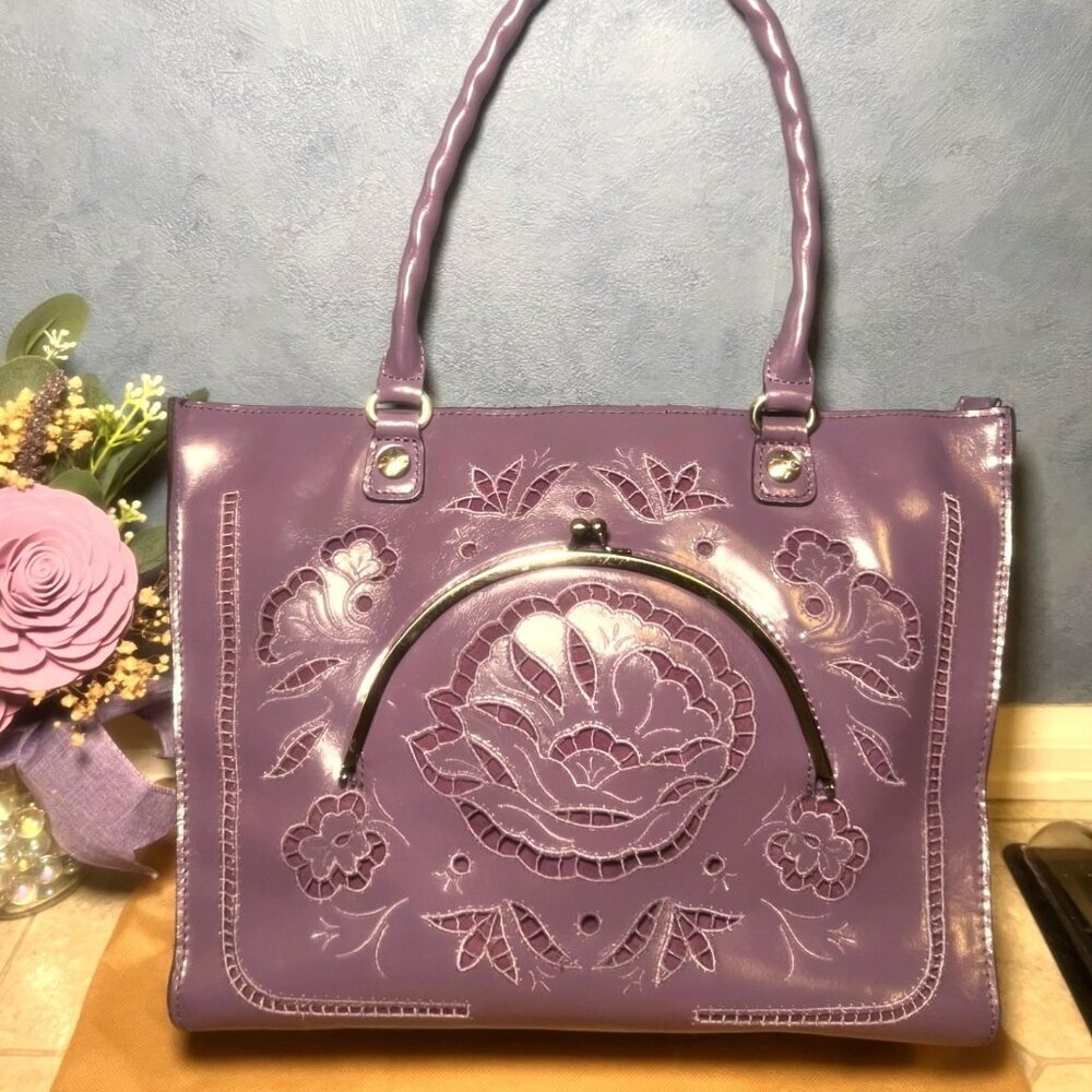 Patricia Nash Cutout Leather French Lace Zancona- Amethyst - Picture 2 of 6